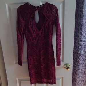 Charlotte Russe Burgundy Lace Long Sleeve Dress